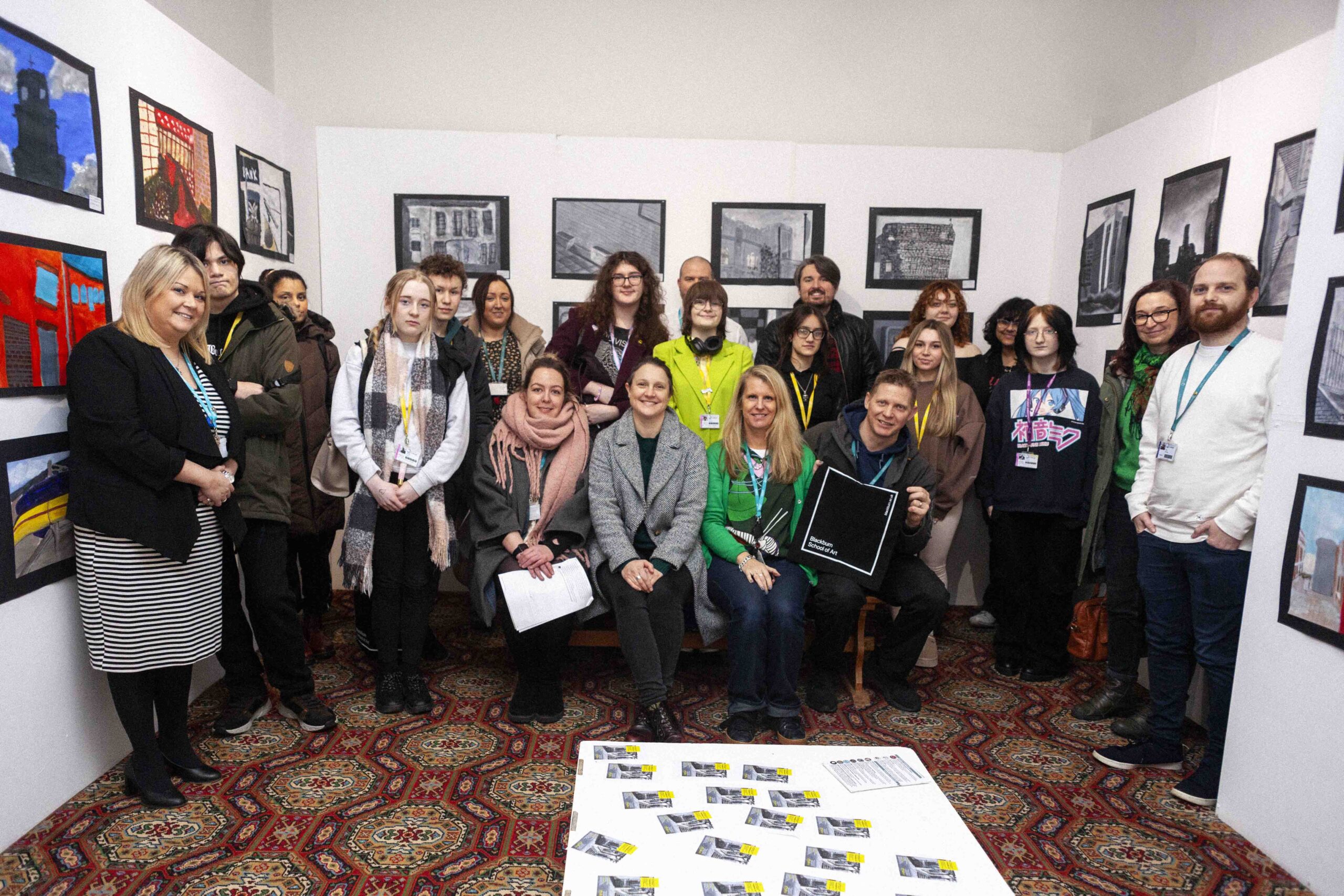 Students, tutors and faculty from Blackburn College for the opening of the L1 Art and Design and A level Fine Art Student Exhibition at the opening on Thursday 8th Feb